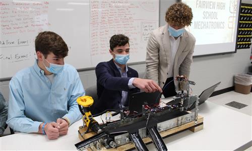 Students work in a mechatronics class